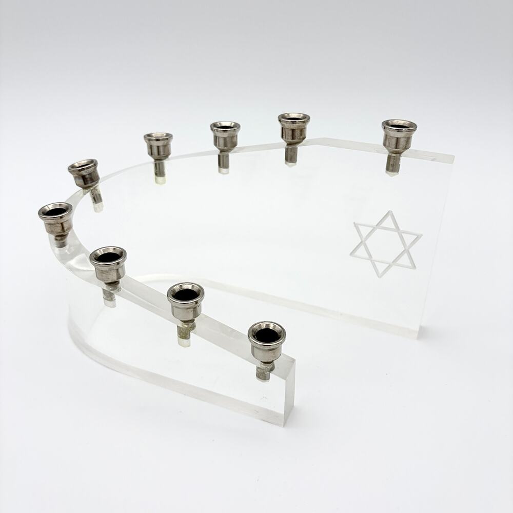 Hanukkah Menorah Clear Acrylic 7.5" Star of David Judaica Jewish Candle Holder